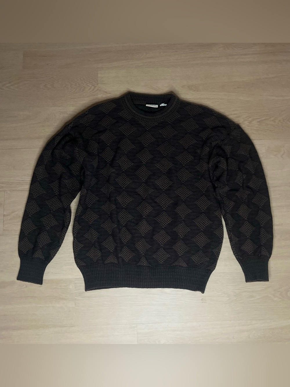 Giorgio di Firenze Mens Black and Brown Textured Crewneck Vintage Sweater